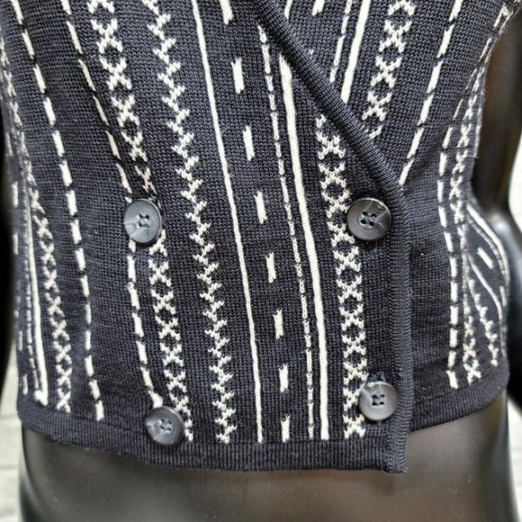 Vintage 80s Laurel by Escada Womens 34 Black Ivory Geo Knit Wool Sweater Vest - Picture 5 of 11